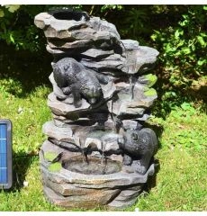 Solarbrunnen "Bären am Wasserfall" mit eingebautem Akku - 